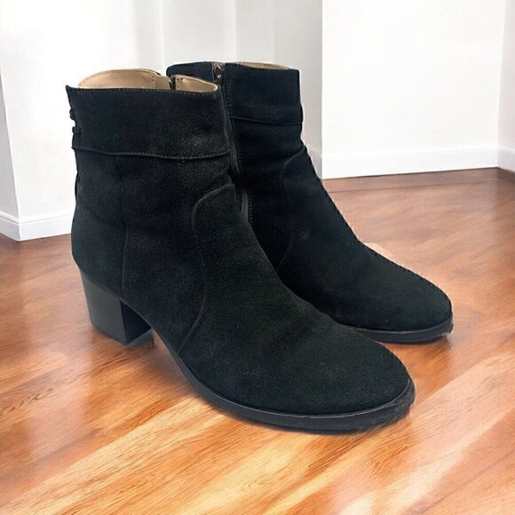 Italeau Black Suede Ankle Boots w/Tassel Side Zip Stacked Heel - Size 39.5/US9 - Picture 1 of 13